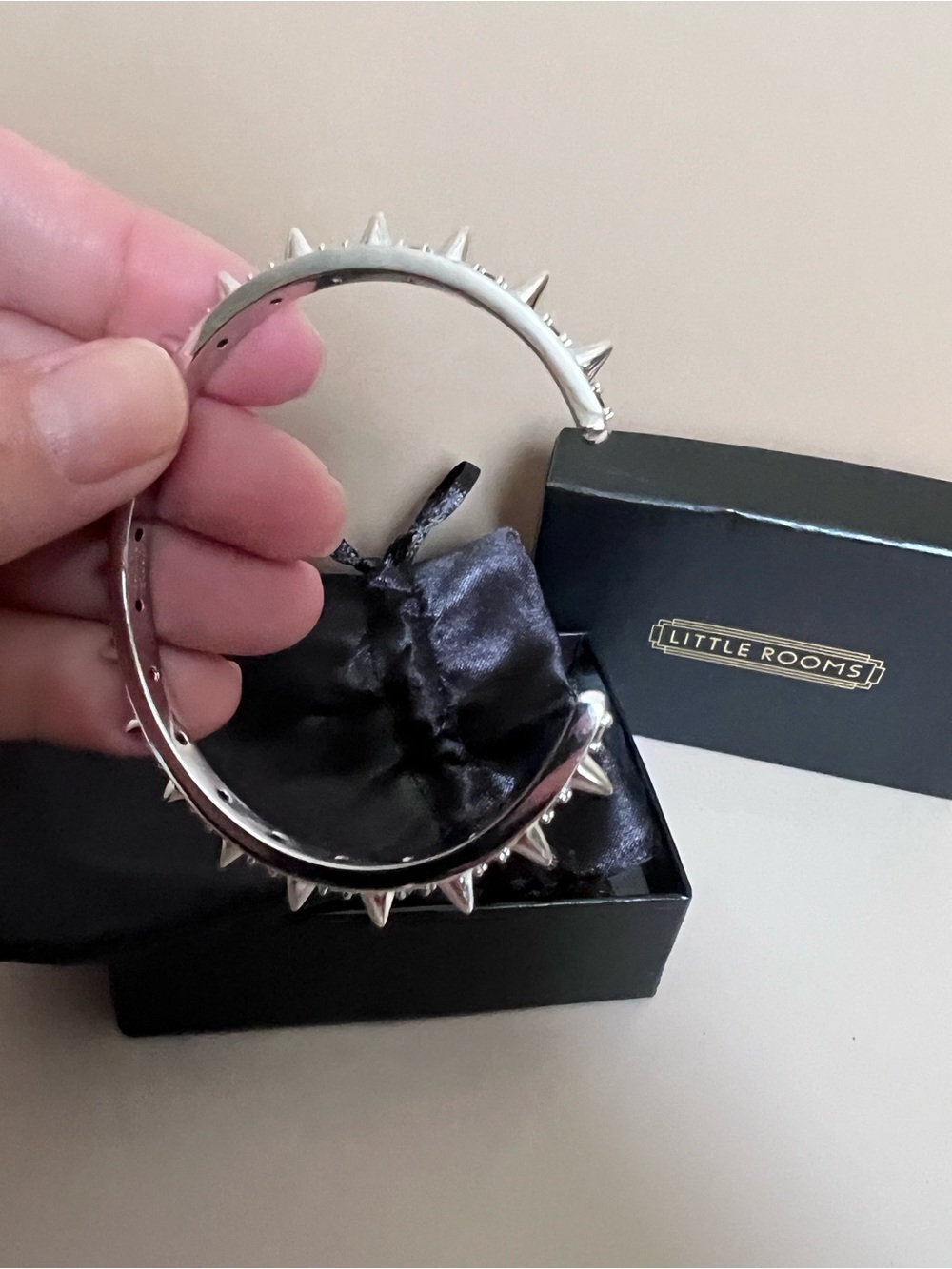 Little Rooms Silver Spiked Bangle Bracelet - Rhodium over brass with black CZ - Picture 5 of 5